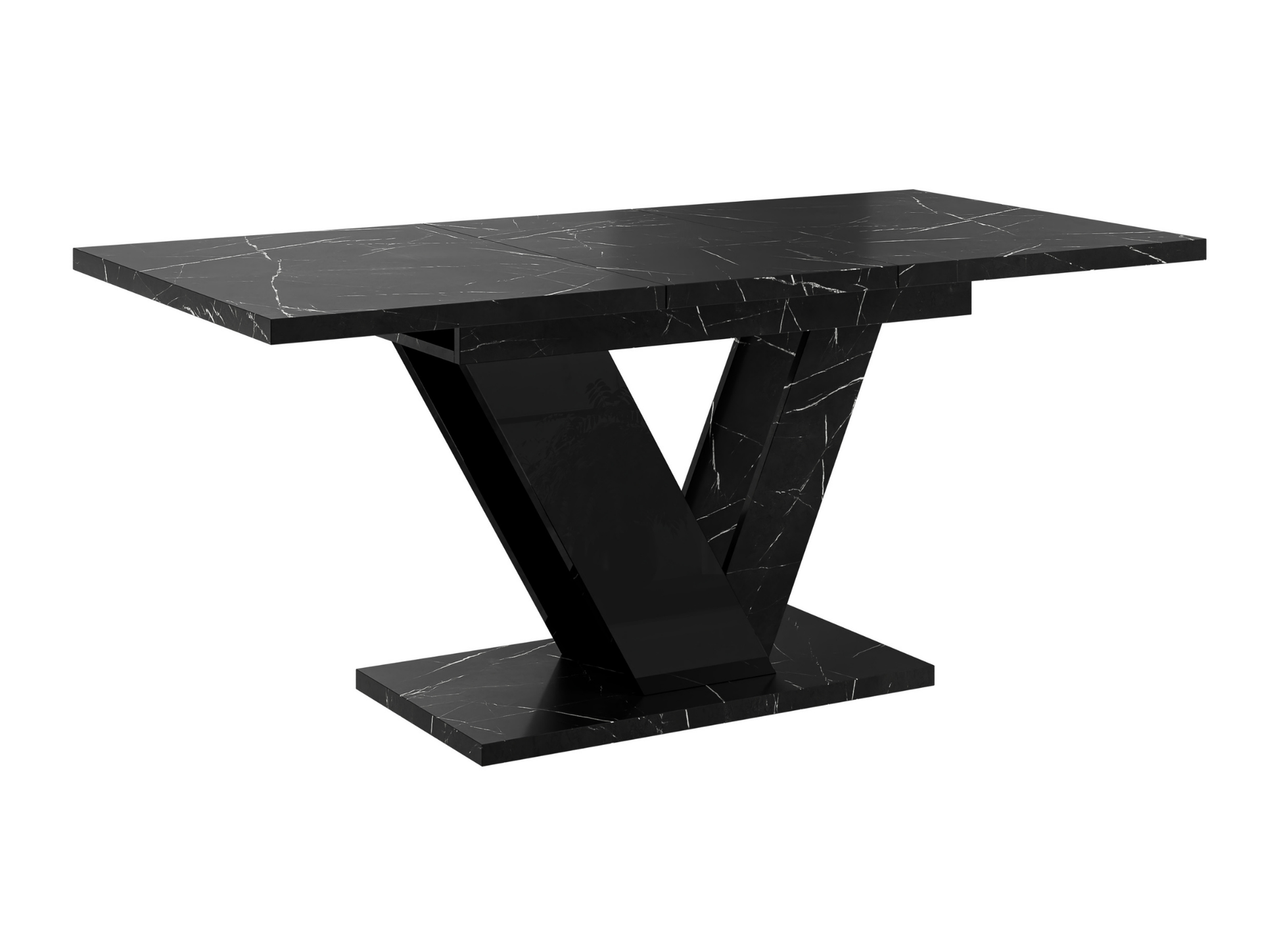 Space-saving 6 seater extendable table DUBAI in black marble and gloss black.