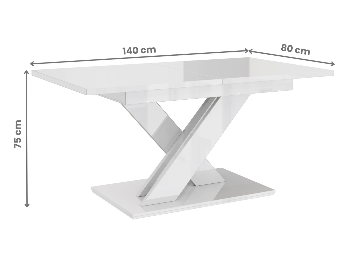 Space-saving kitchen table in high gloss white finish for small spaces.