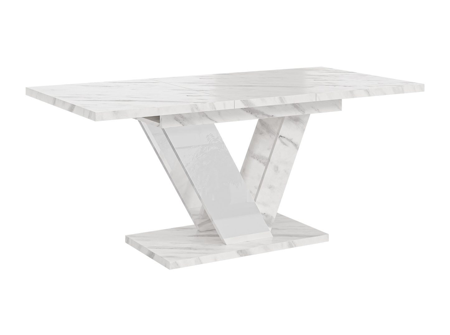 Luxury DUBAI dining room table with white bianco marble effect finish.