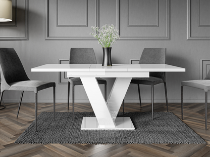 Modern MASIV extendable dining table in glossy white finish for dining rooms.