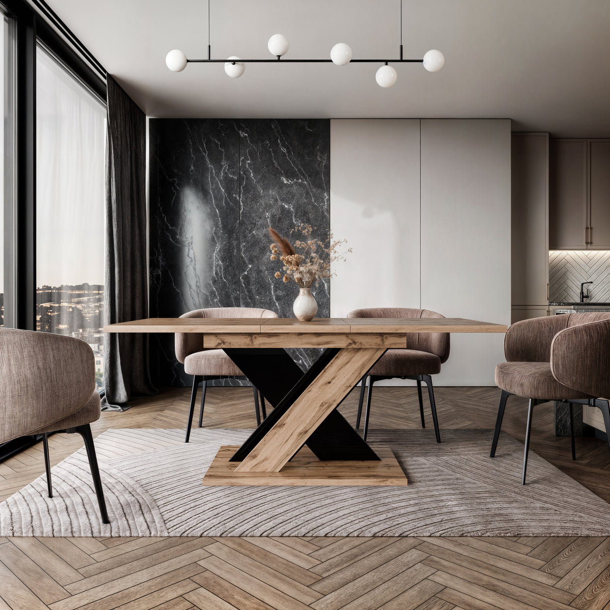 TOXX Extendable Dining Table 140–180cm – Wotan Oak &amp; Black Gloss