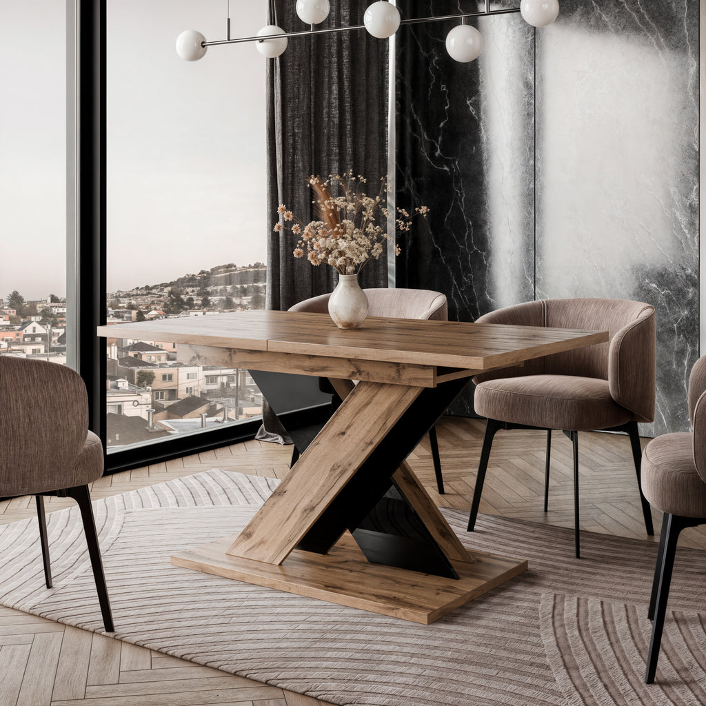 TOXX Extendable Dining Table 140–180cm – Wotan Oak &amp; Black Gloss