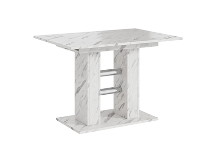 Partially extended dining table with White Bianco Marble Effect top and solid central base