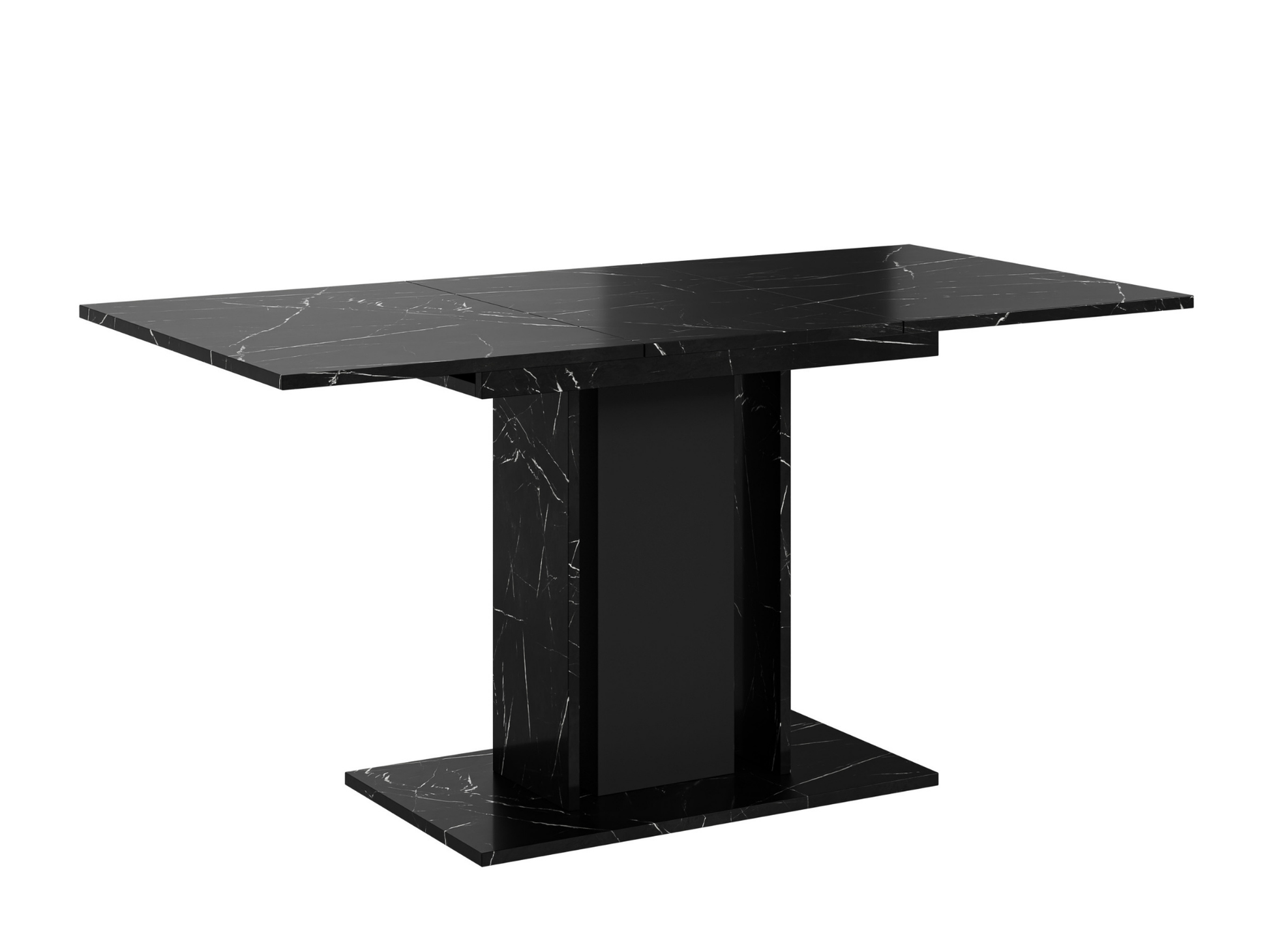 Extendable dining table WOOD MINI with Black Royal Marble Effect top and black columns