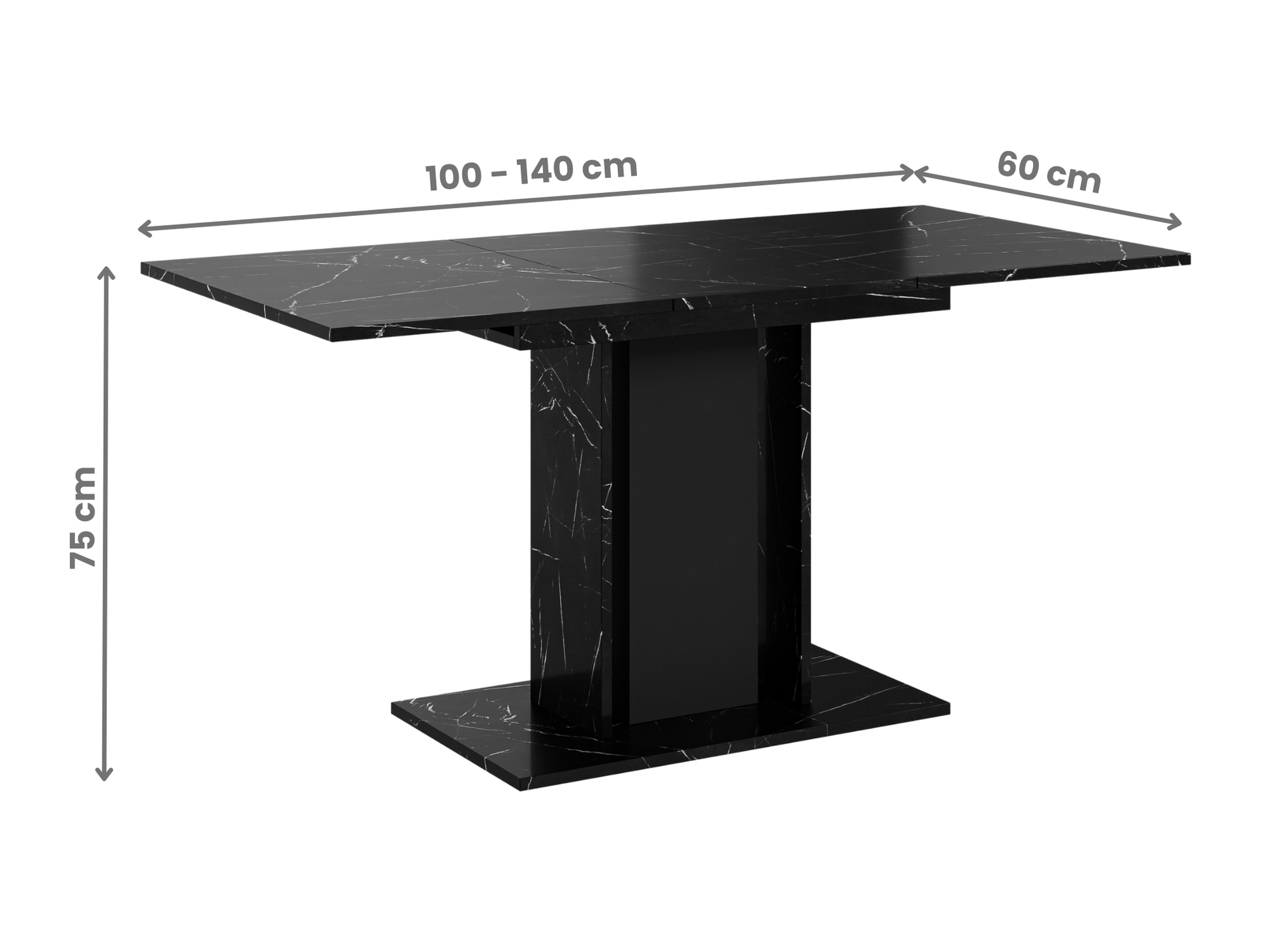 Closed extending dining table WOOD MINI featuring Black Royal Marble Effect top and black support column
