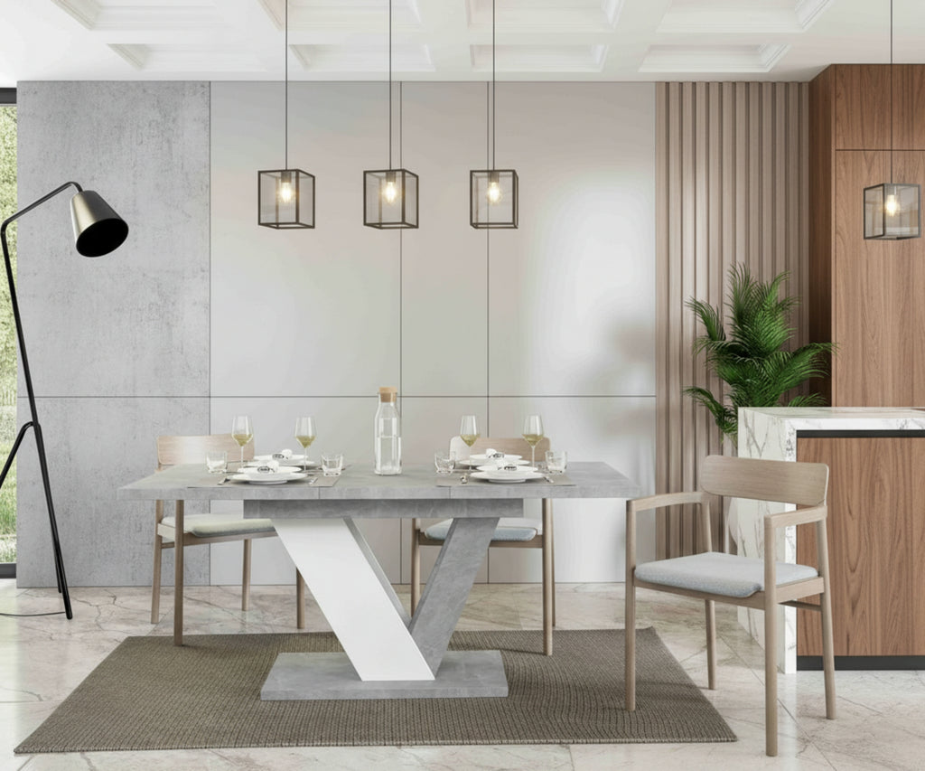 Esstisch DUBAI ausziehbar 120–160cm – Steinoptik & Weiß