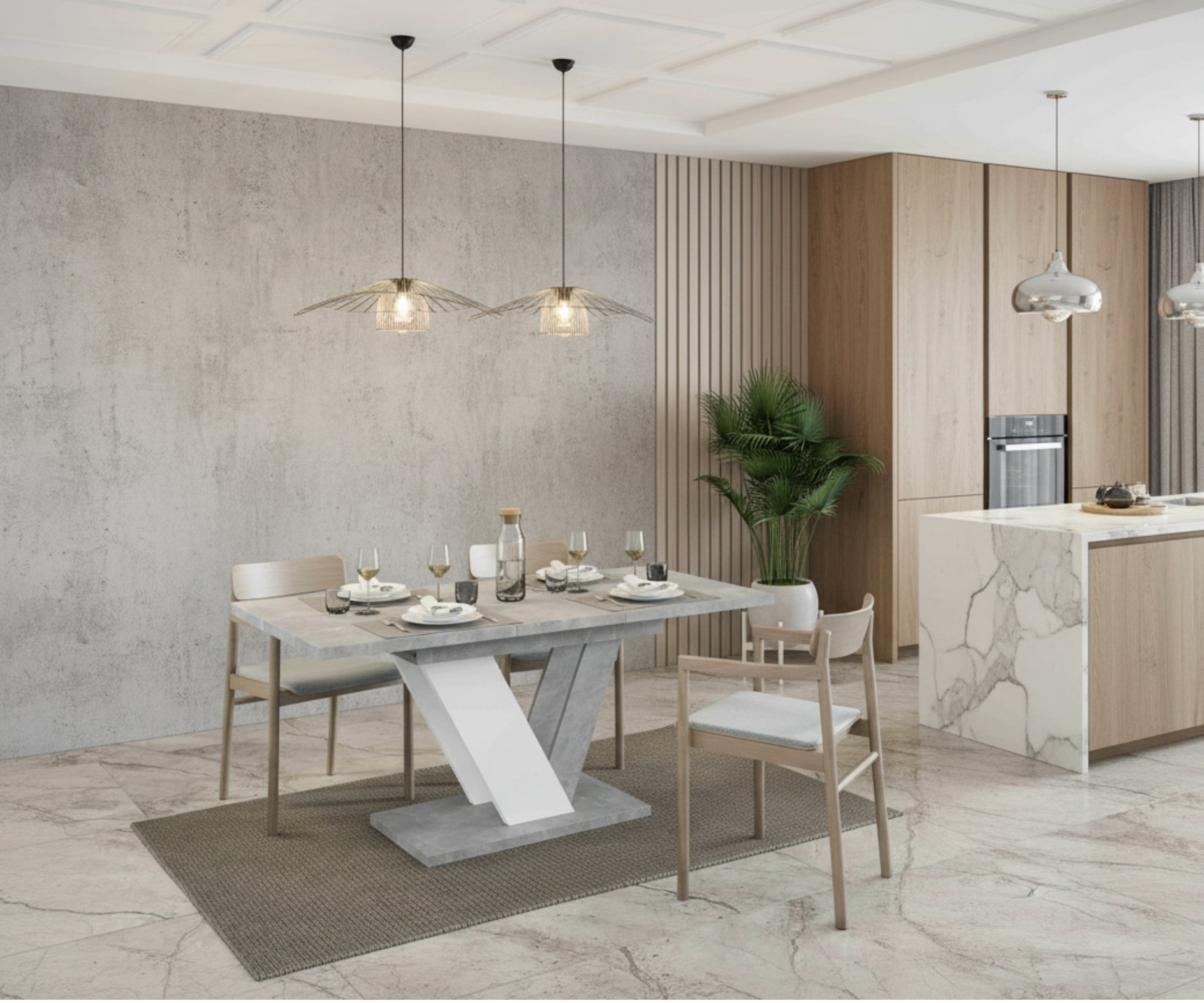 Esstisch DUBAI ausziehbar 120–160cm – Steinoptik & Weiß