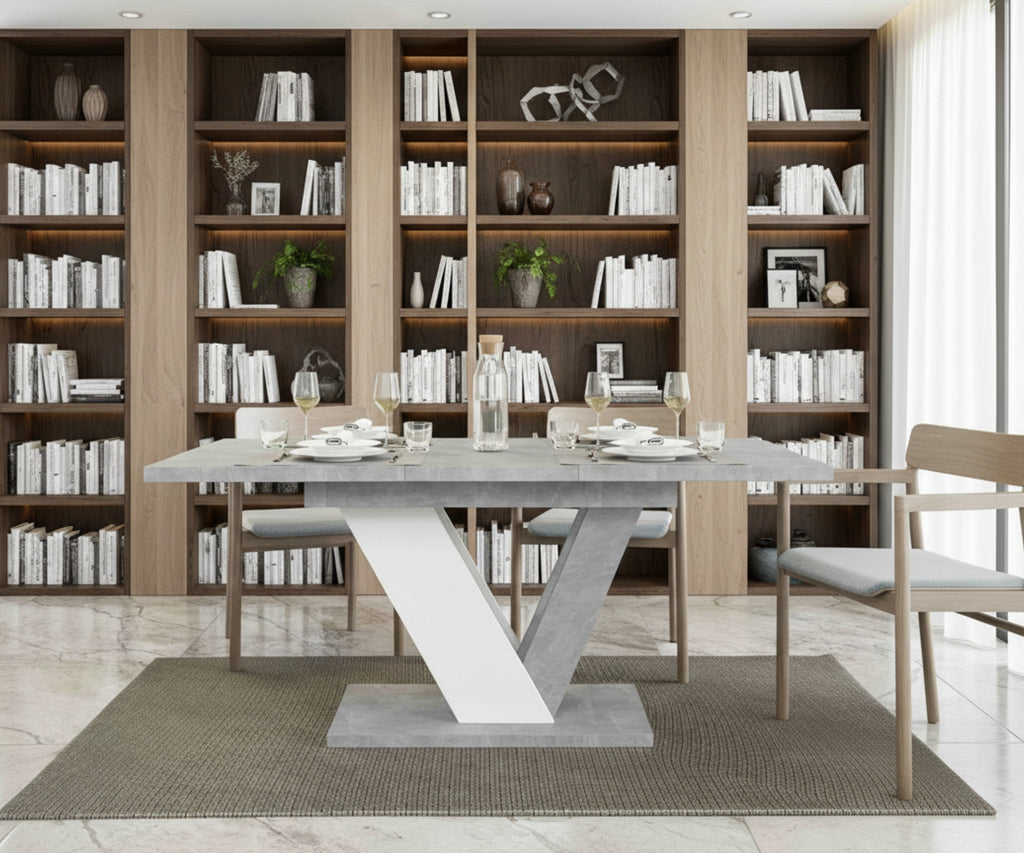 Esstisch DUBAI ausziehbar 120–160cm – Steinoptik & Weiß