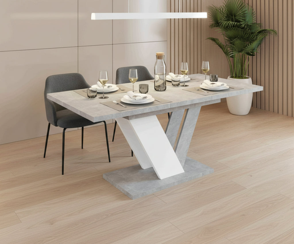 Esstisch DUBAI ausziehbar 120–160cm – Steinoptik & Weiß