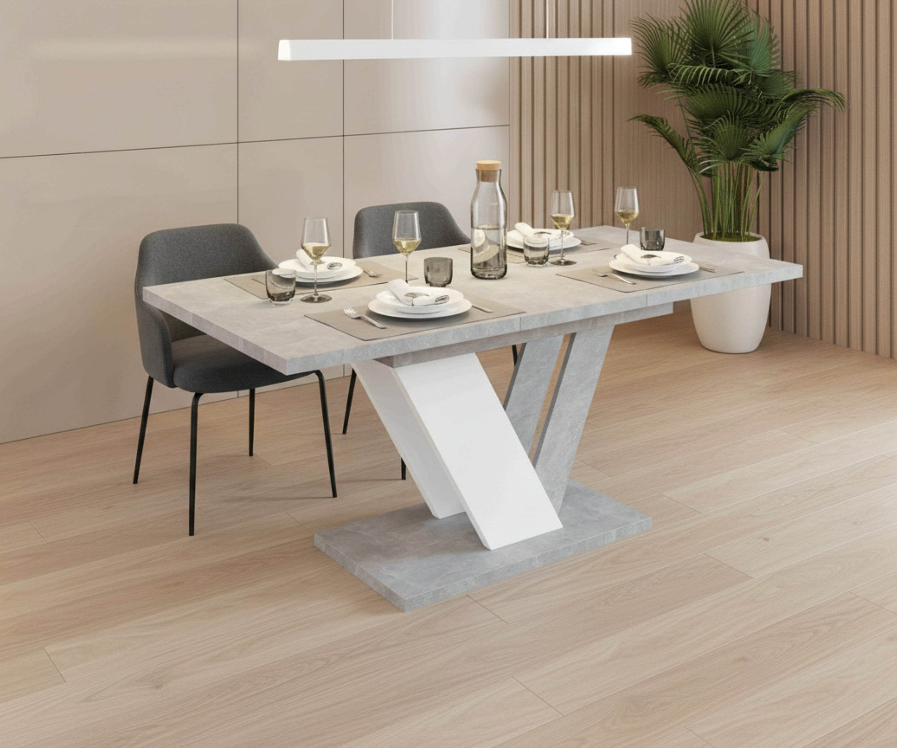 Esstisch DUBAI ausziehbar 120–160cm – Steinoptik & Weiß