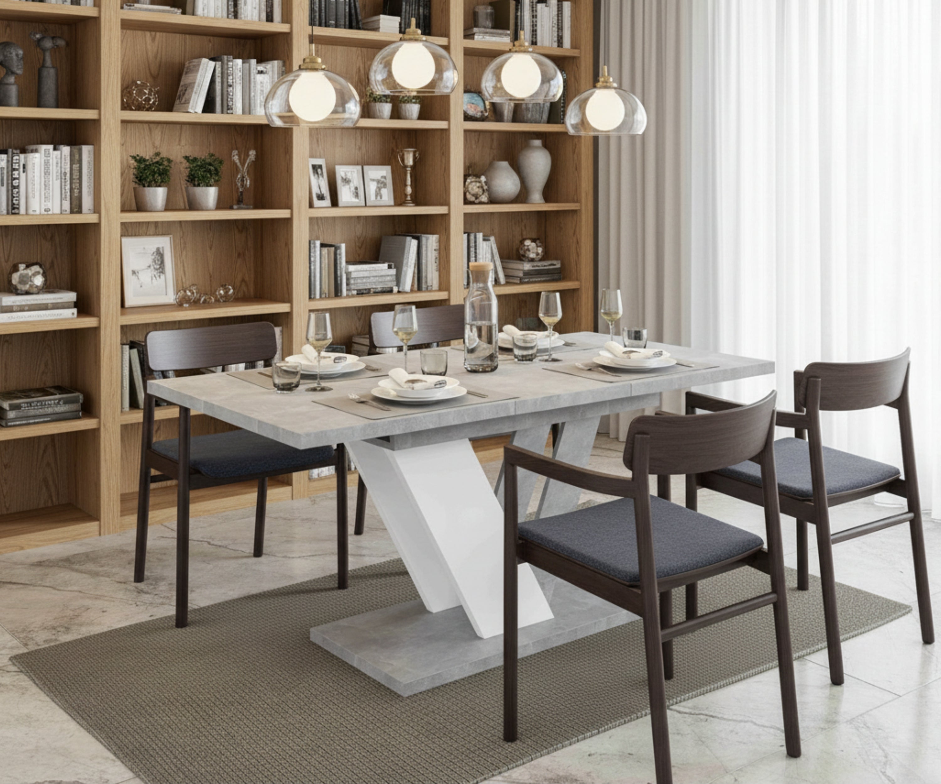 DUBAI extendable dining table in stone effect and white