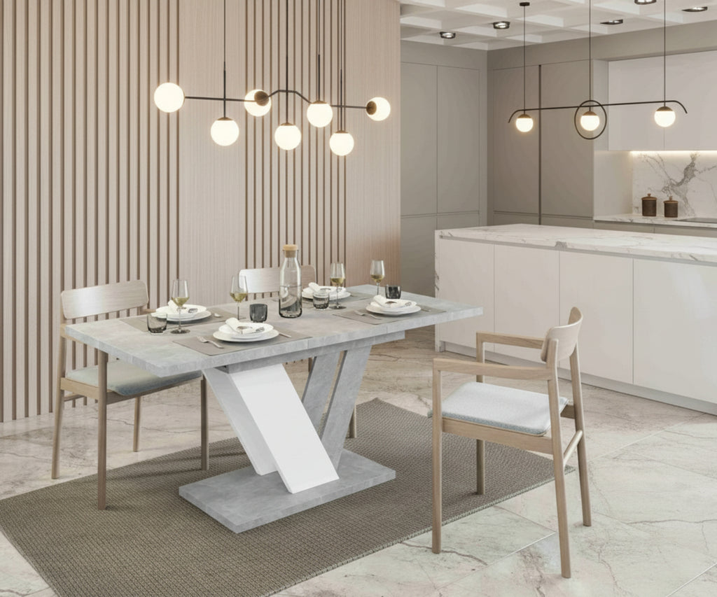 Esstisch DUBAI ausziehbar 120–160cm – Steinoptik & Weiß