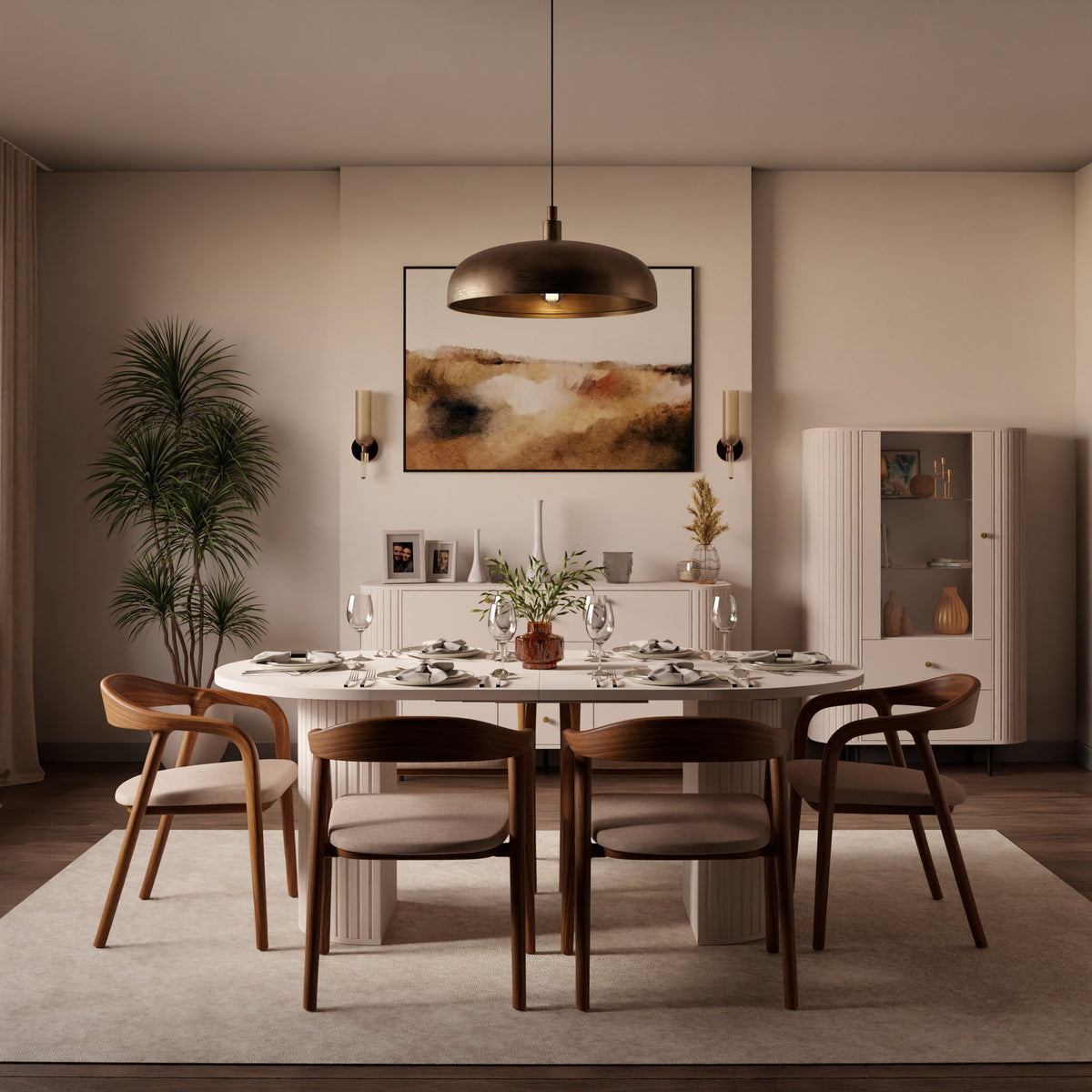 OVALIO Round Extendable Dining Table Ø100–188cm – Sand Beige
