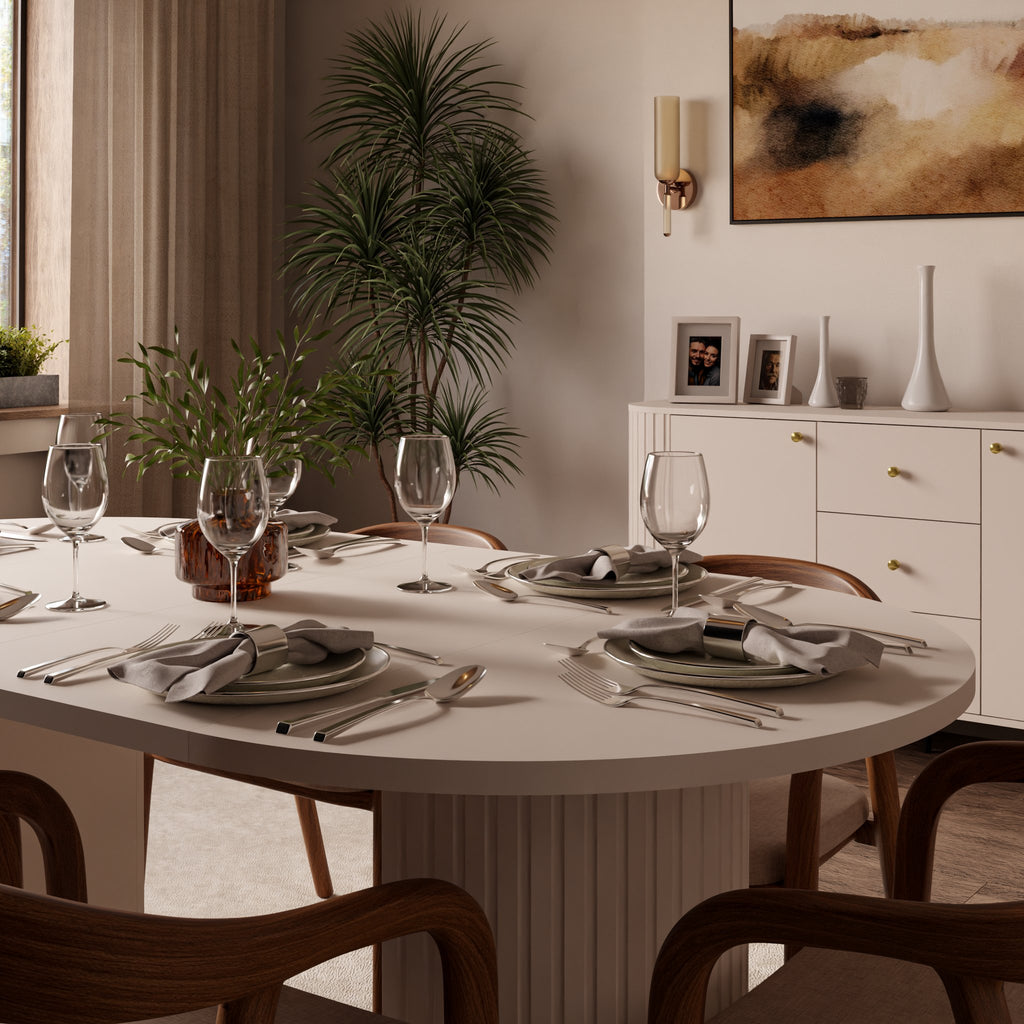 OVALIO Round Extendable Dining Table Ø100–188cm – Sand Beige