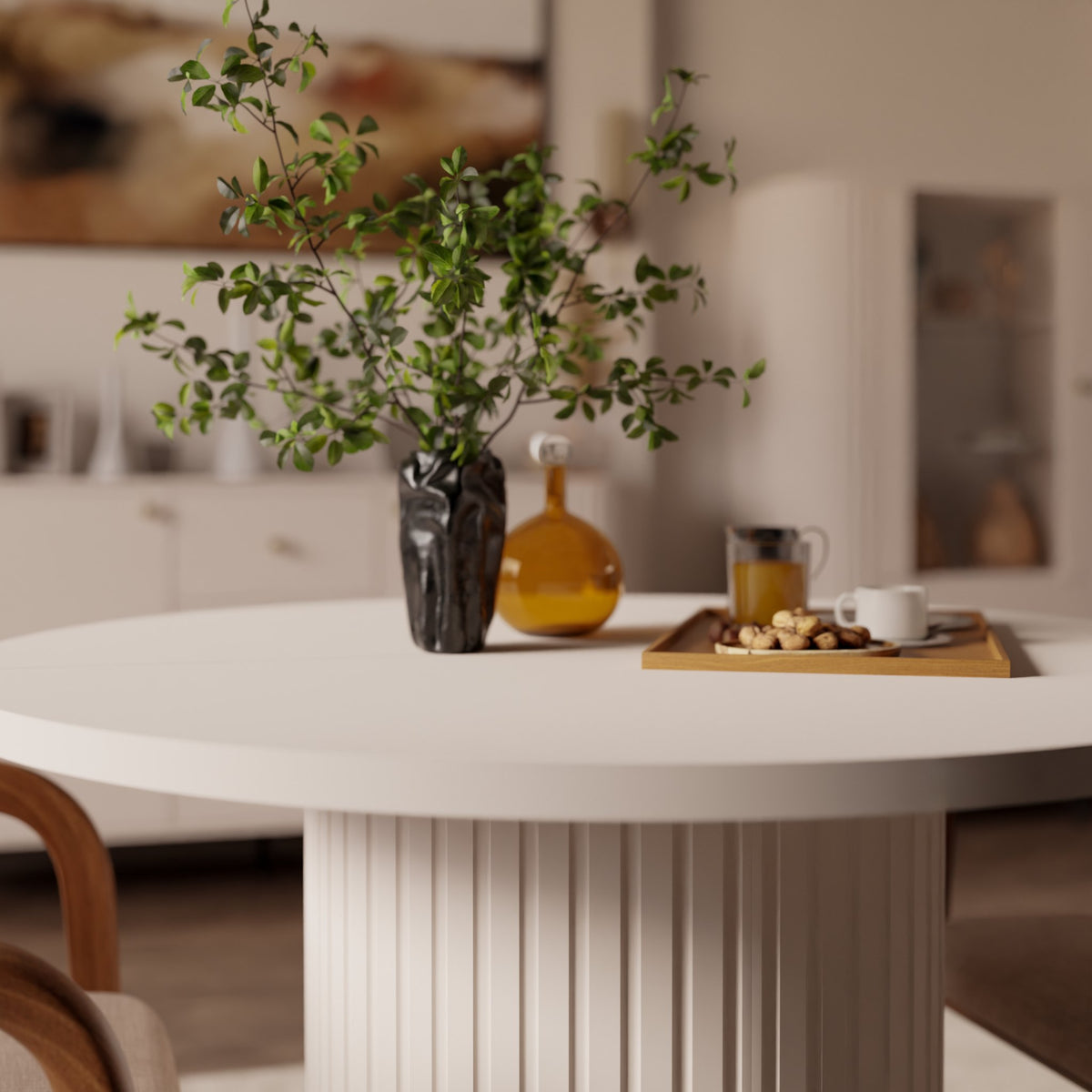 OVALIO Round Extendable Dining Table Ø100–188cm – Sand Beige