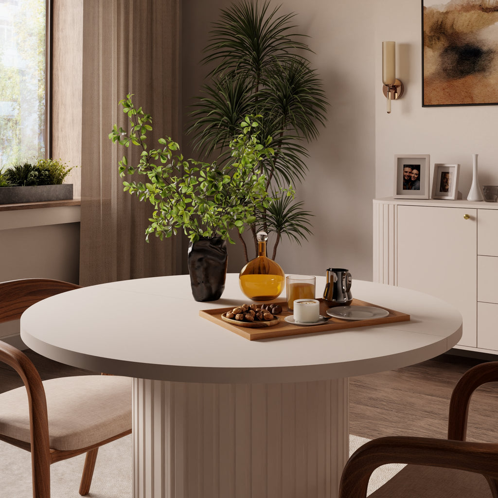 OVALIO Round Extendable Dining Table Ø100–188cm – Sand Beige