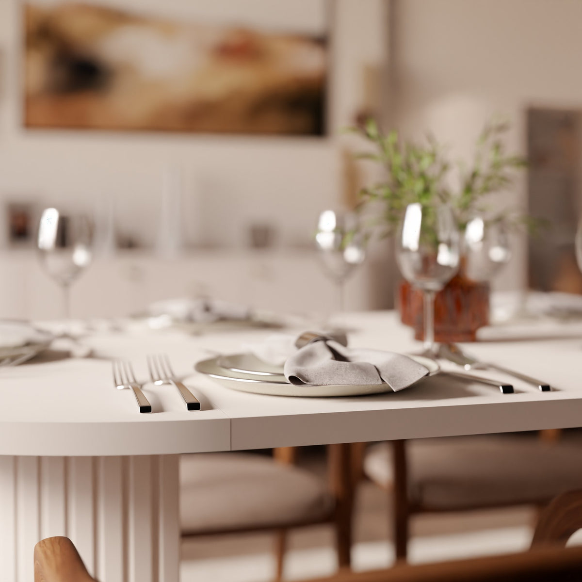 OVALIO Round Extendable Dining Table Ø100–188cm – Sand Beige